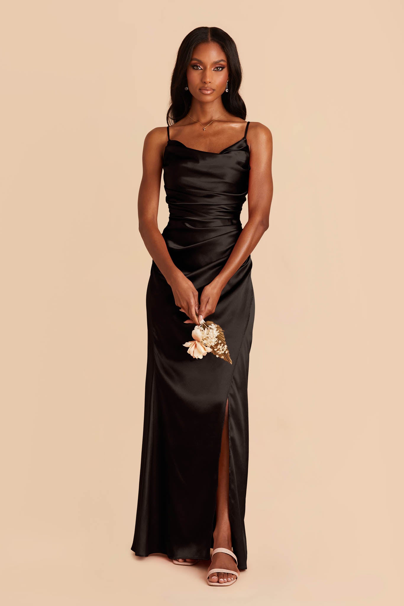 black satin bridesmaid dress